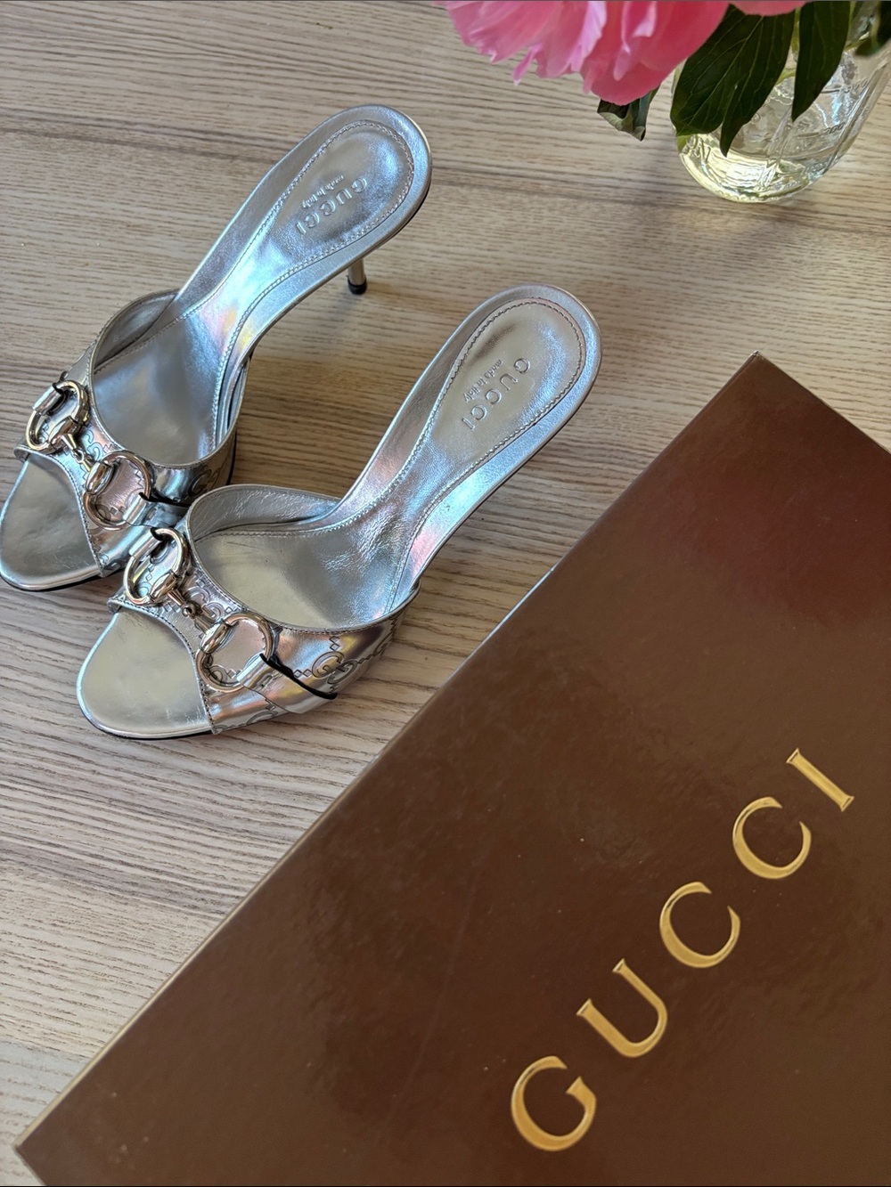 Gucci Silver Metallic Horsebit Mule Slides - Women's - Picture 4 of 5